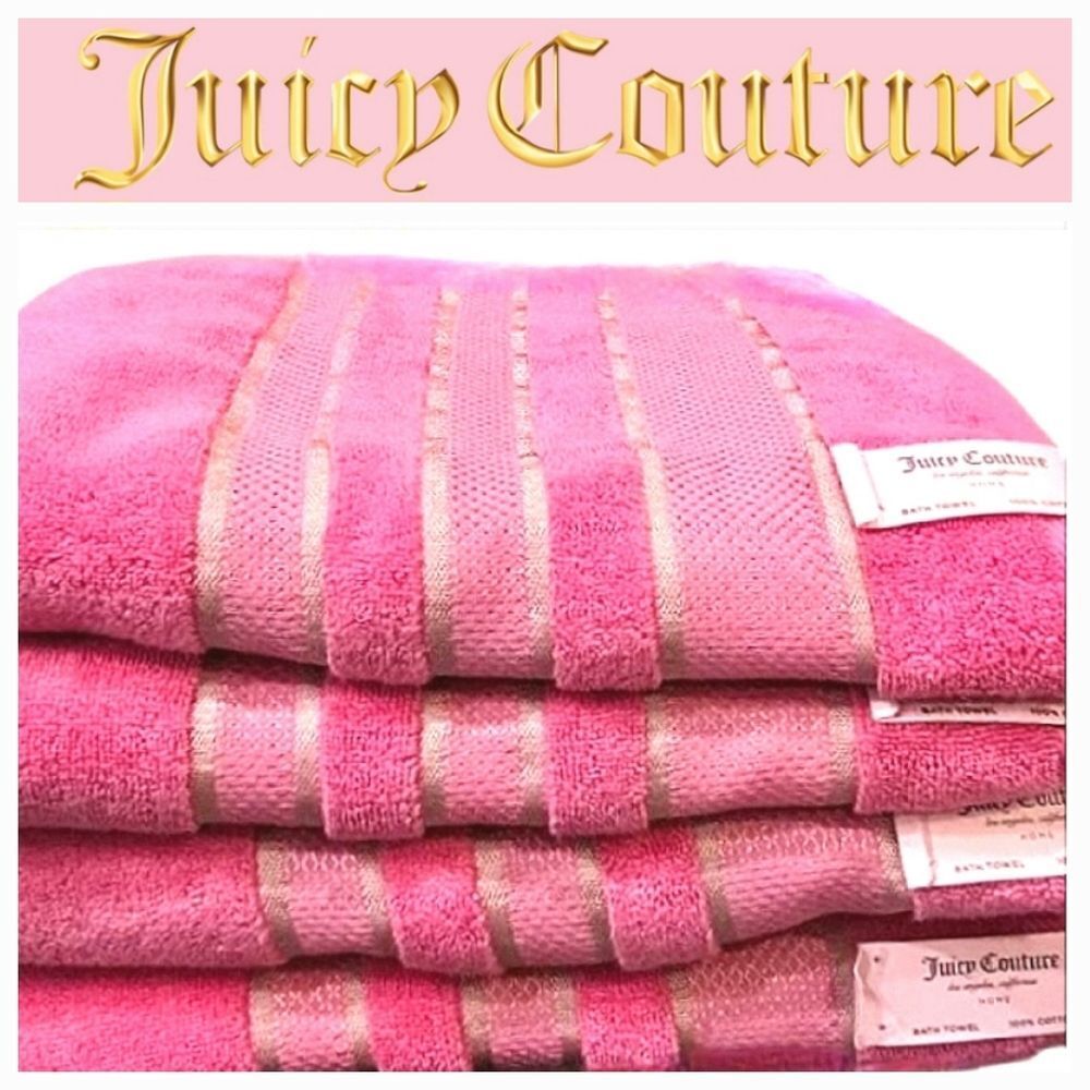Juicy Couture Home Gold Stripe Embossed Oversized Bath Towels- Pink/Gold